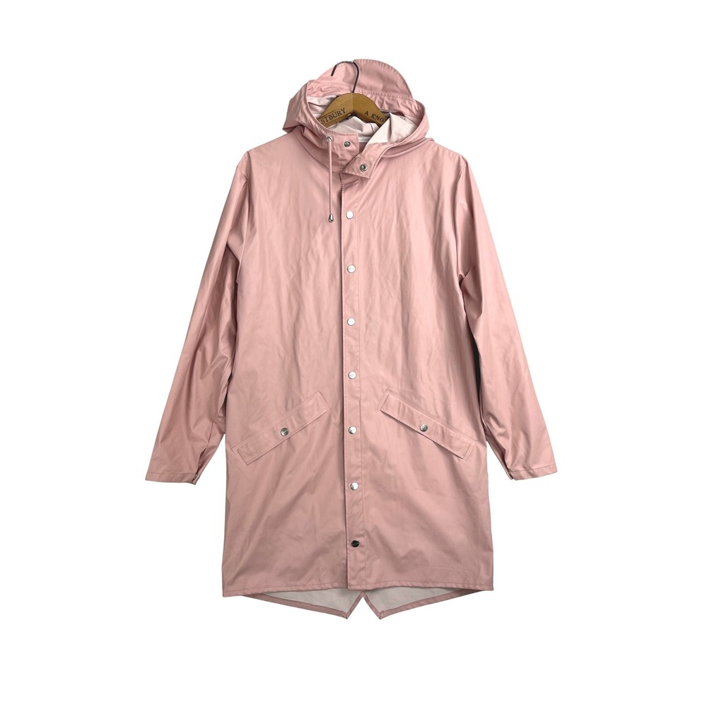 RAINS Long Jacket Rose Pink Waterproof Hooded Raincoat Unisex XS/S Fishtail Hem